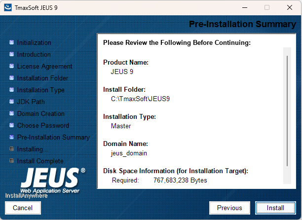 figure Pre Installation Summary