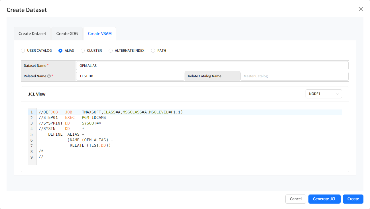 figure cm create vsam alias