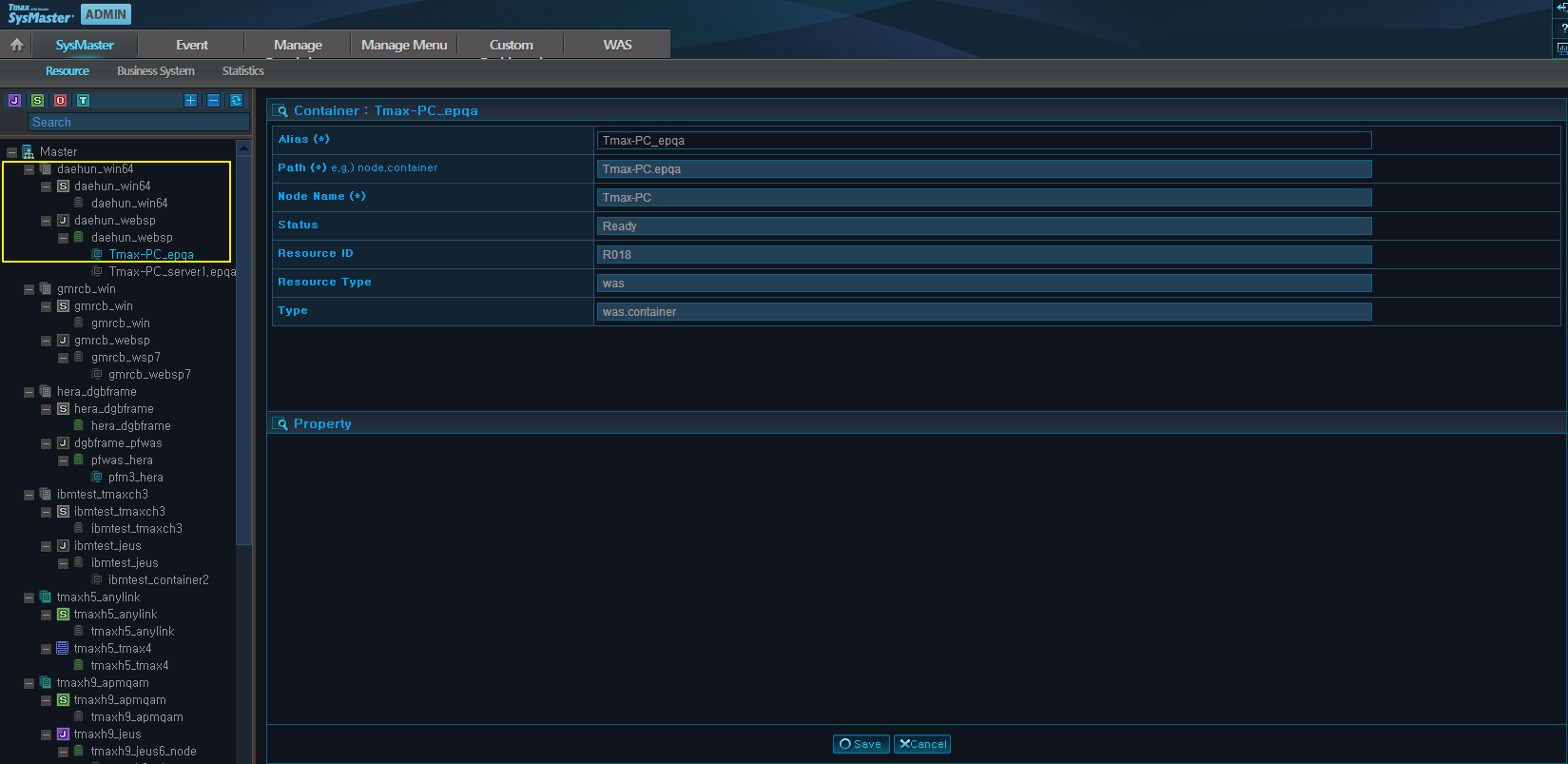 Checking Added Resource - Container (e.g., WAS)