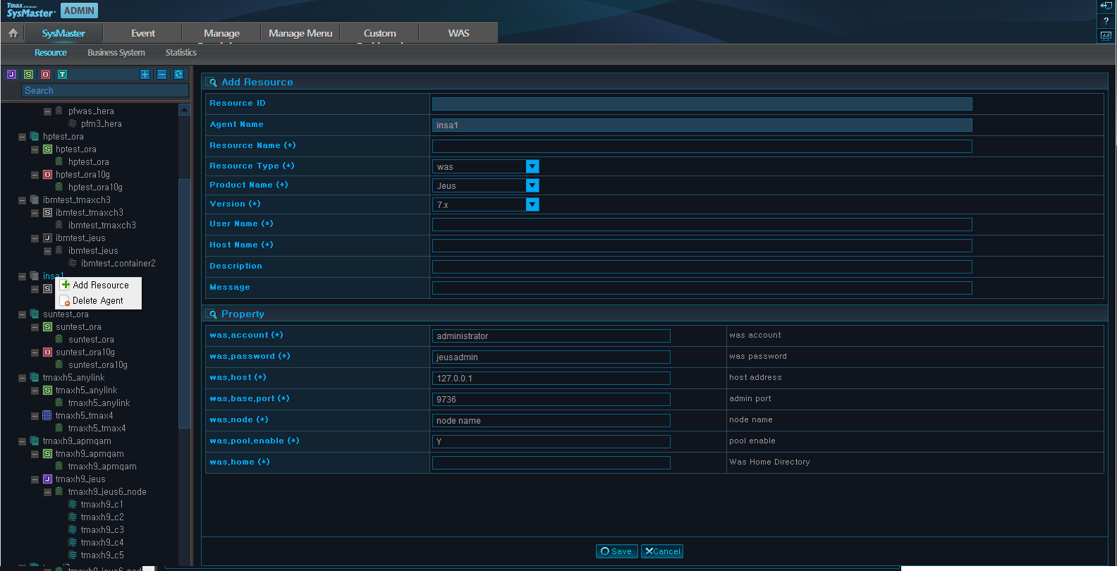 Adding Resource - Resource (e.g., WAS)