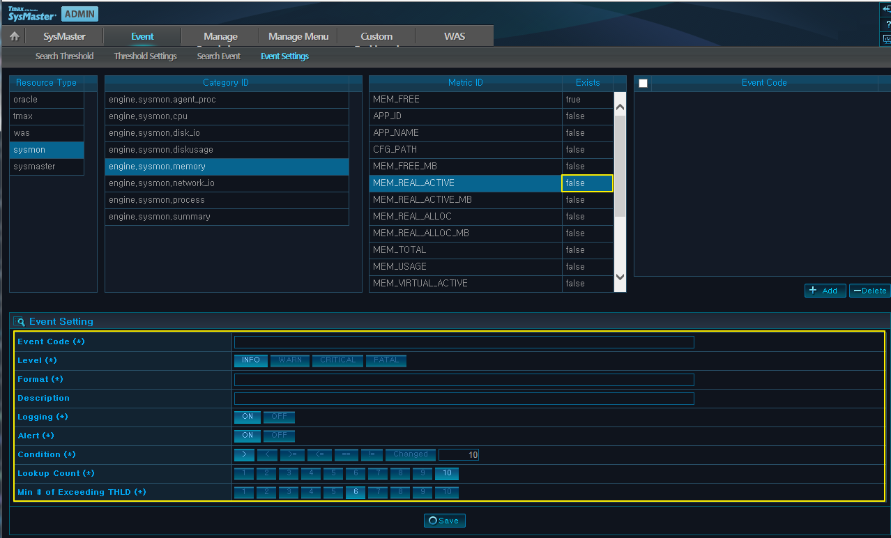Adding Event Settings
