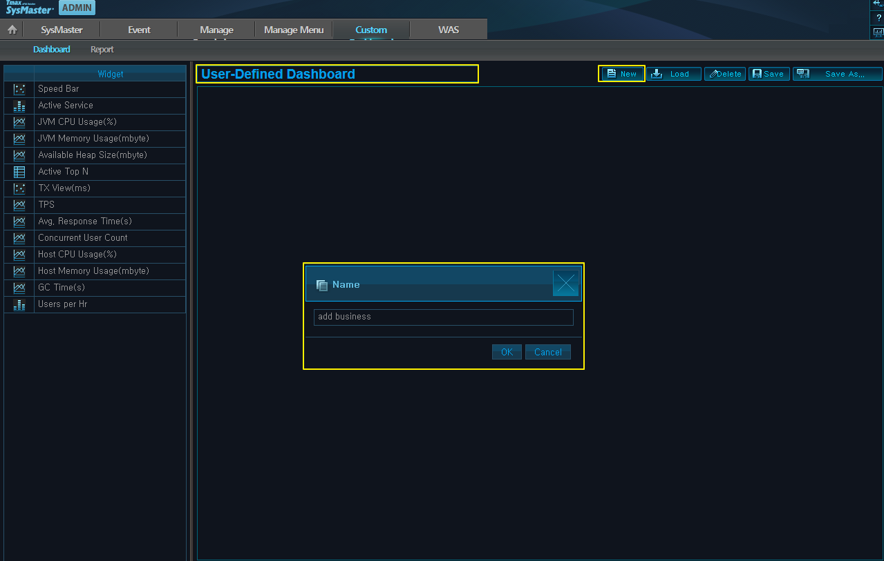 Entering a New Dashboard Name