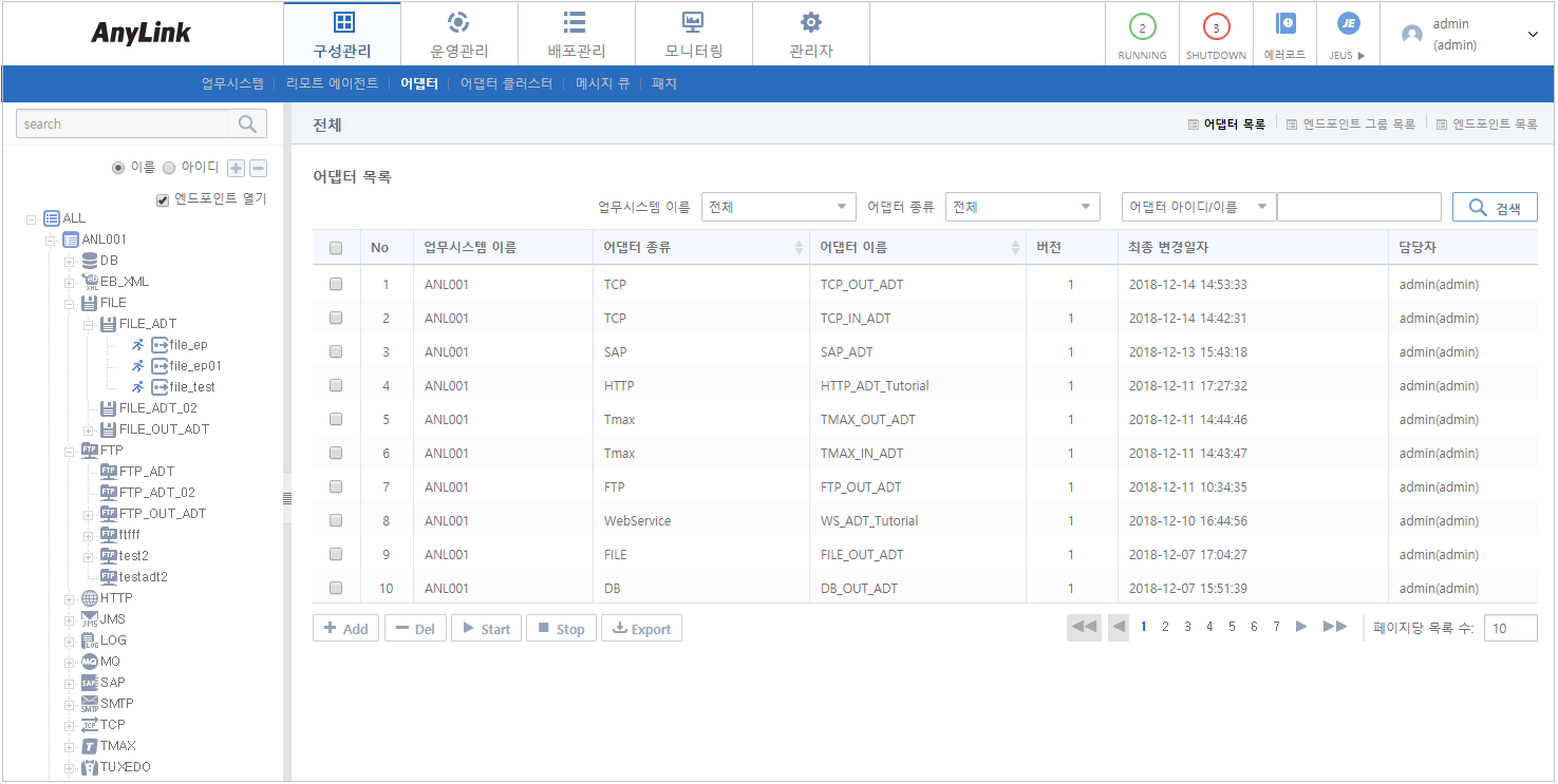 figure webadmin adapter list