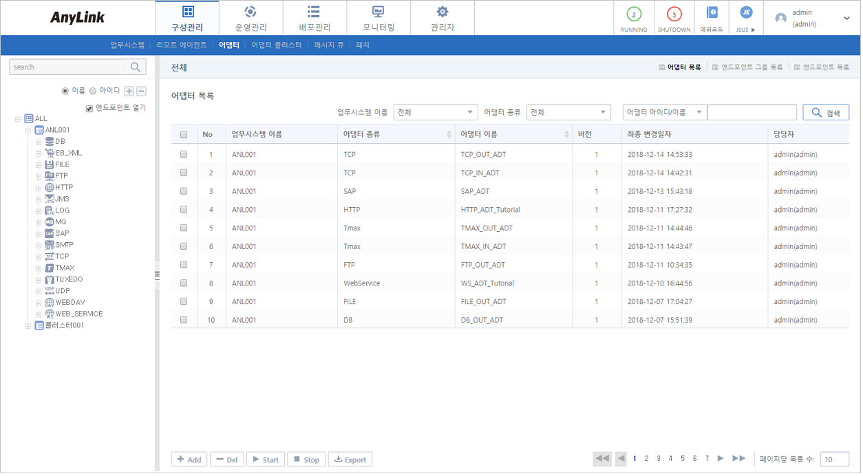 figure webadmin adapter list