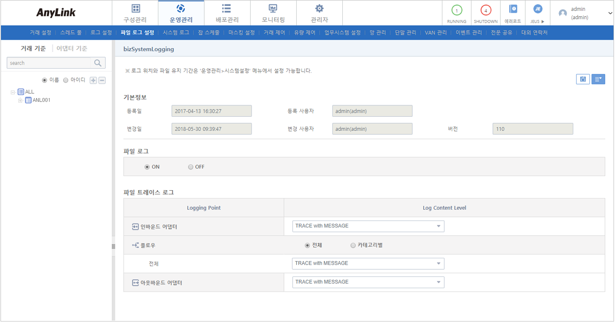 figure operating filelogset tx list