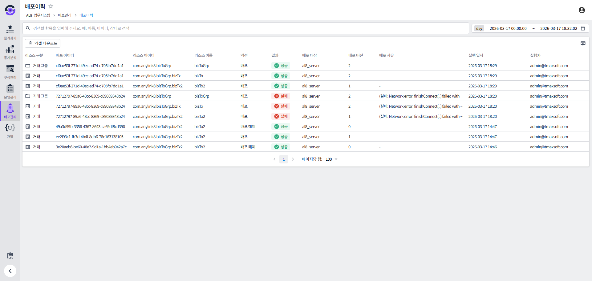 deploy history list