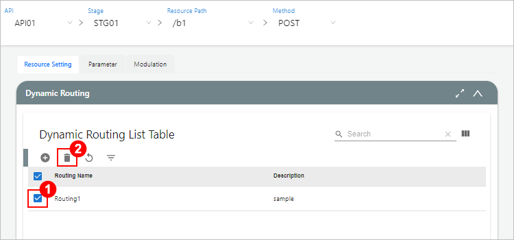 figure resources setting dynamic routing del button