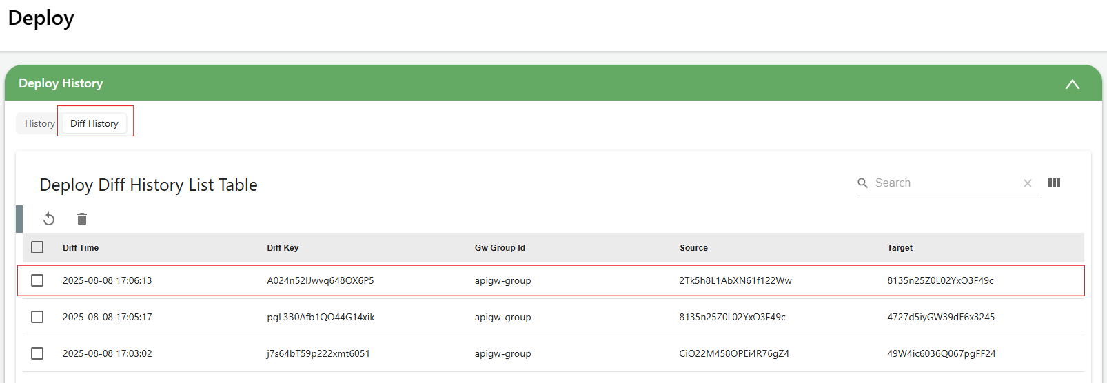 figure deploy diff history list click