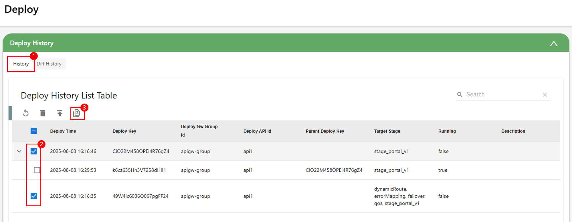 figure deploy history table compare