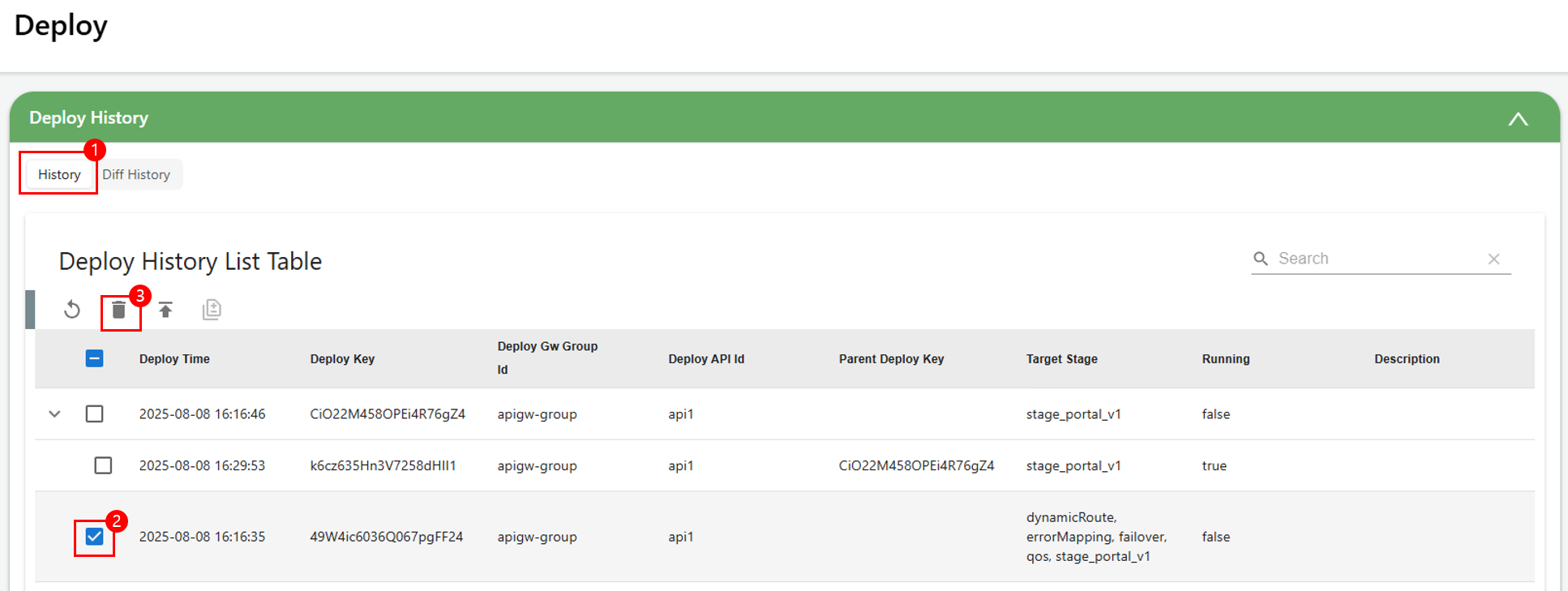 figure deploy history table delete