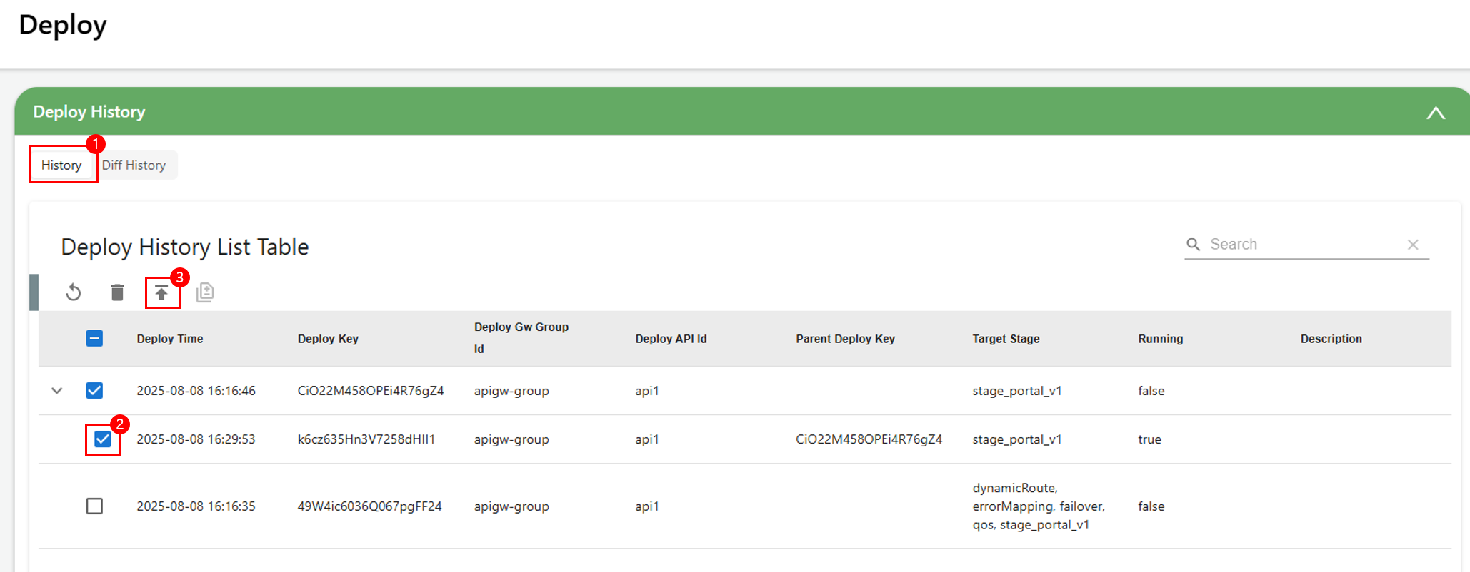 figure deploy history table redeploy
