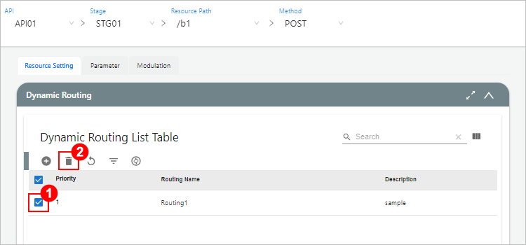 figure resources setting dynamic routing del button