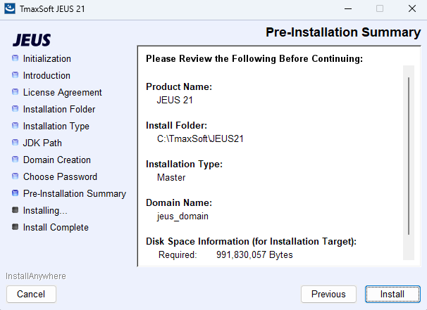 figure preinstallation summary