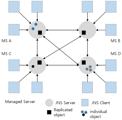 figure jnsserver and jnslocal relation in clustering