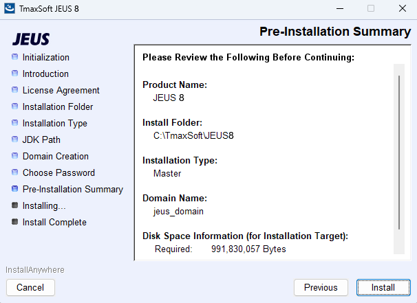 figure preinstallation summary